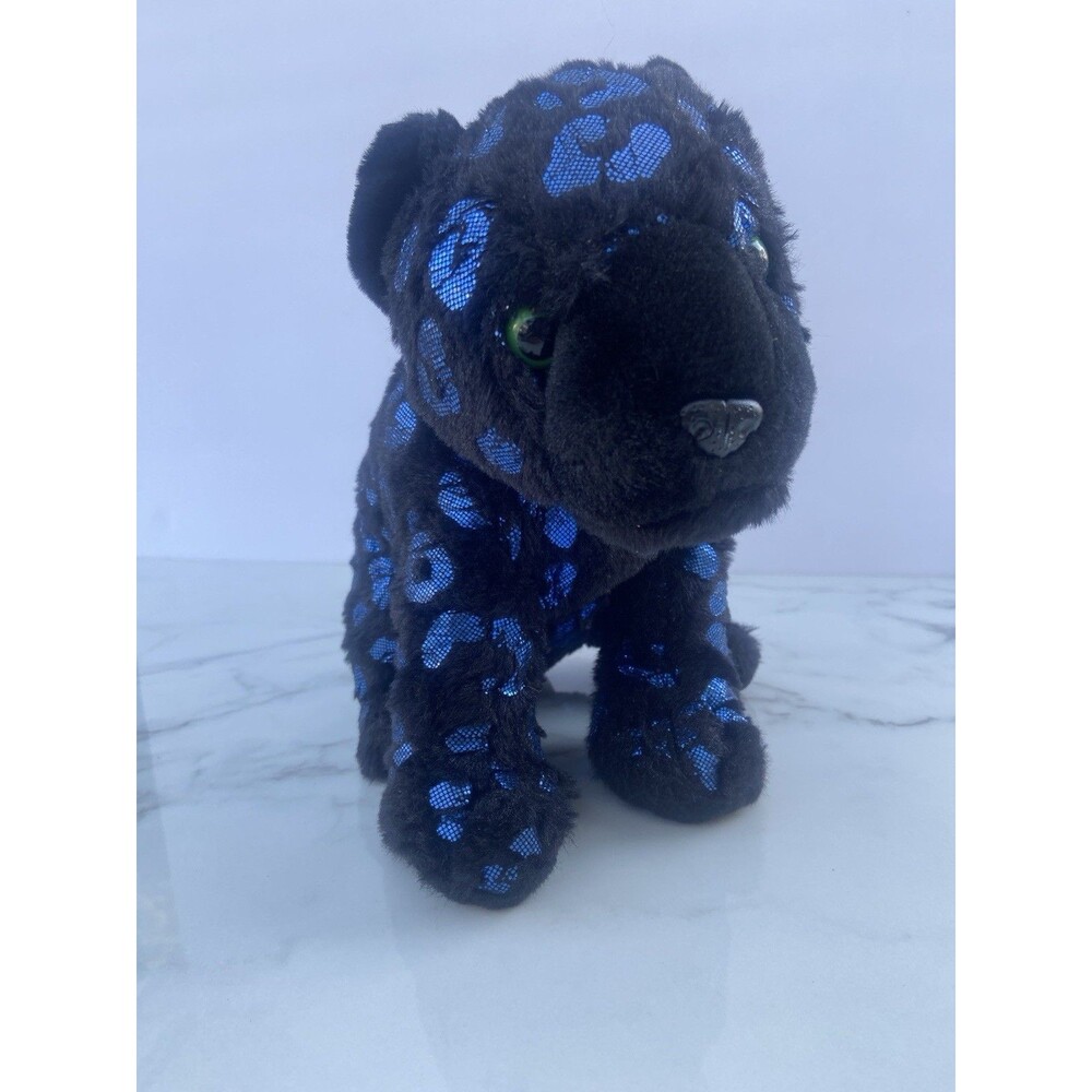 Wild Republic Foilkins 10" Black  Cat Panther Plush Stuffed  Animal Shiny Blue